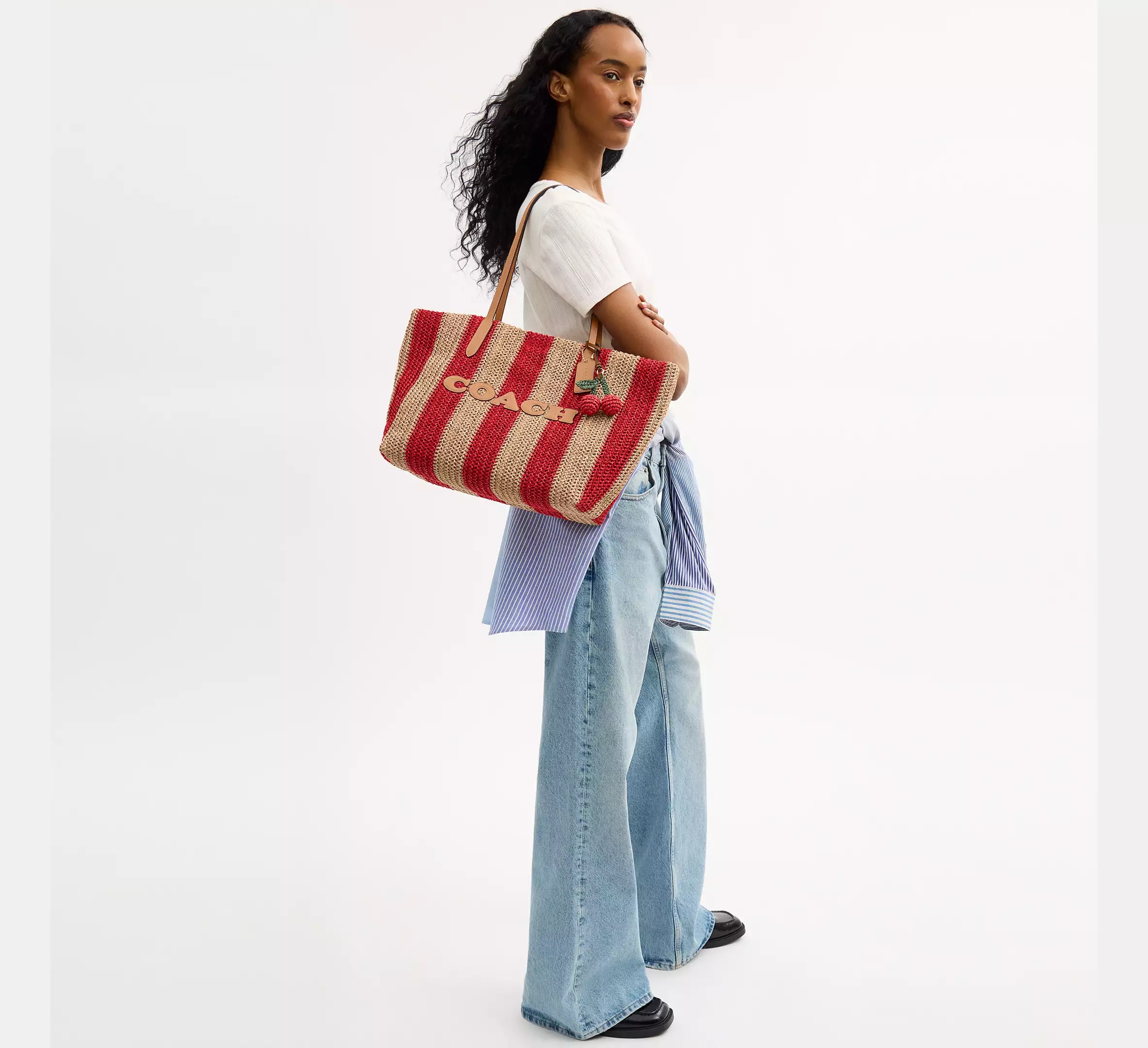 City Tote Bag With Stripes And Charm - Imagen 3